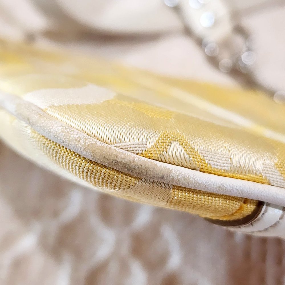 Coach Signature Stripe Yellow C Canvas Logo White Leather Crossbody Purse Bag - Picture 6 of 13